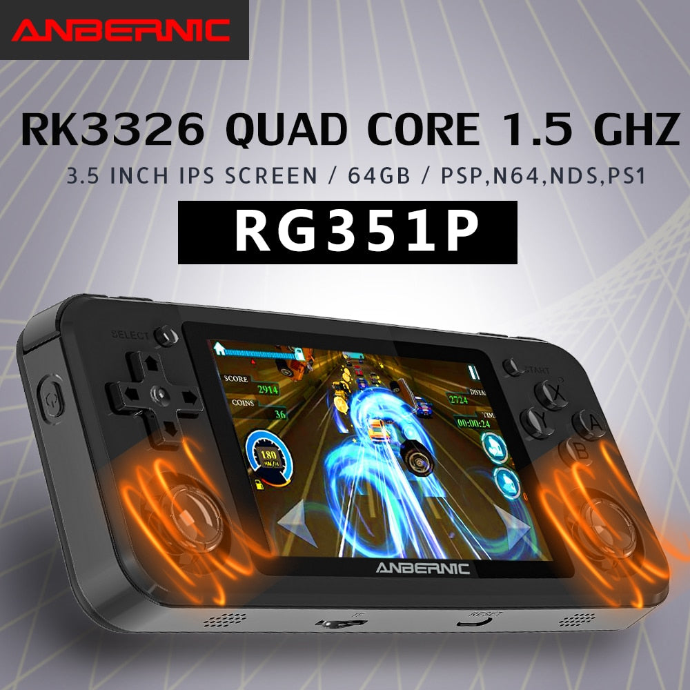 RG351P ANBERNIC Retro Game PS1 RK3326 64G Open Source System 3.5 inch IPS Screen Portable Handheld Game Console RG351gift 2400