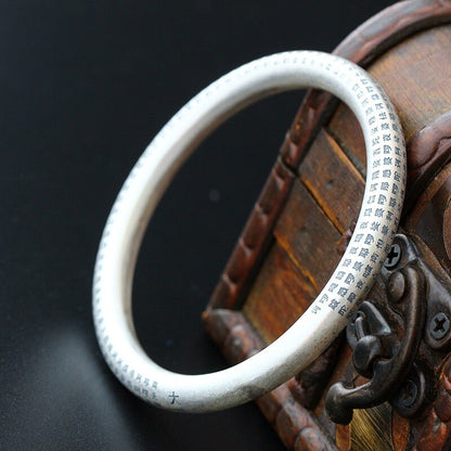 S999 Sterling Silver Jewelry Wholesale Handmade Silver Bangle Buddhist Sutra Compassionate Silver Bangle Women