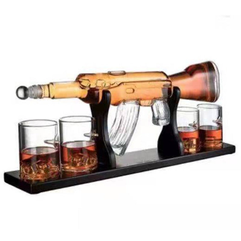 Crystal Glass AK47 Rifle Gun Whiskey Wine Glass Decanter With 4 Whiskey Glasses Set For Liquor,Whiskey,Vodka,Brandy